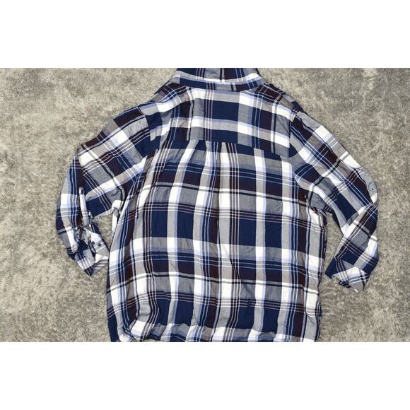 Lane Bryant Plus Size 28 Blue Plaid Rayon Blouse Long Sleeve Open Collared - Picture 3 of 7